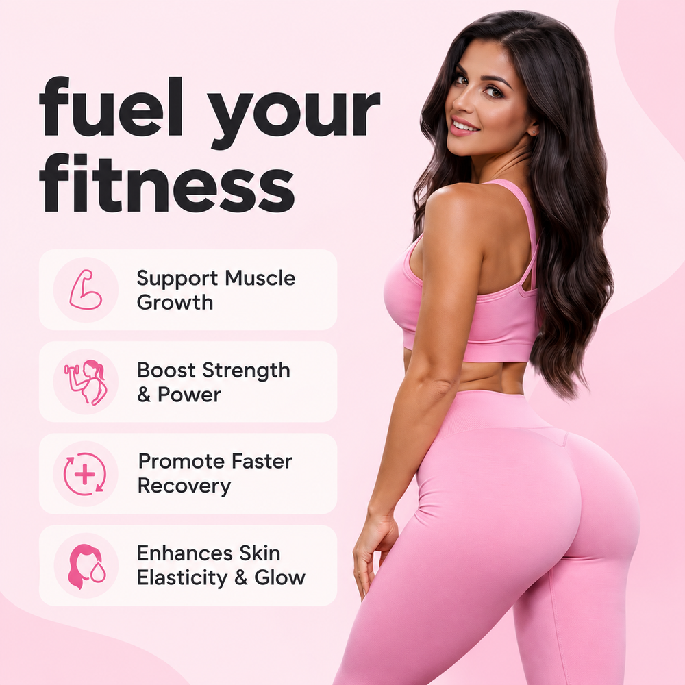 OYE creatine and a woman in pink workout clothes